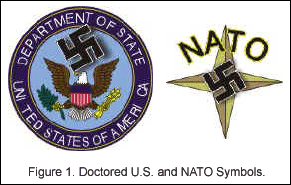 United States Department of State and NATO symbols with swasticas added to them.