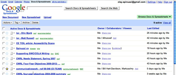 Figure 1. Google Docs' file listing