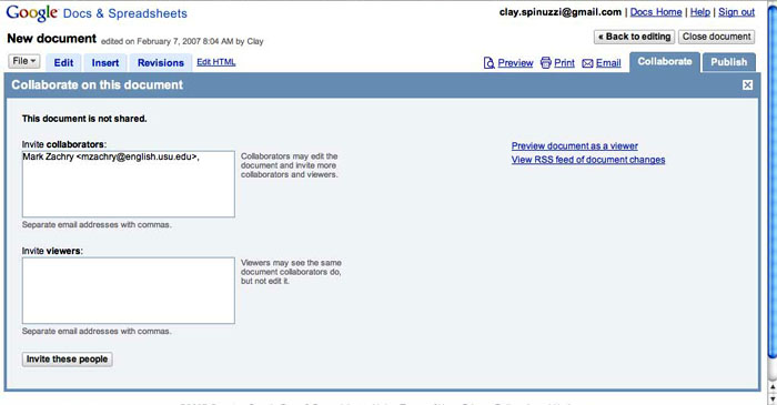 Figure 4. Google Docs' Collaborate tab