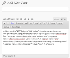 This is a screen shot of the “add a new post” window on WordPress with an embeddable HTML code of a movie posted in the window.