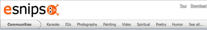 Esnips Homepage Communities Bar